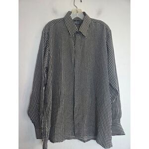 NWT Bocci Men Black & White Diamond Print 100% Silk Button Down Shirt sz Medium